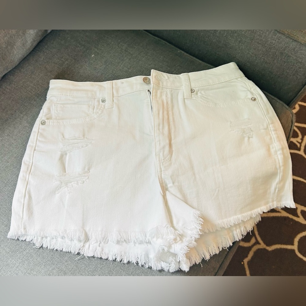 American Eagle Outfitters White Jean Shorts Distressed Frayed Hem